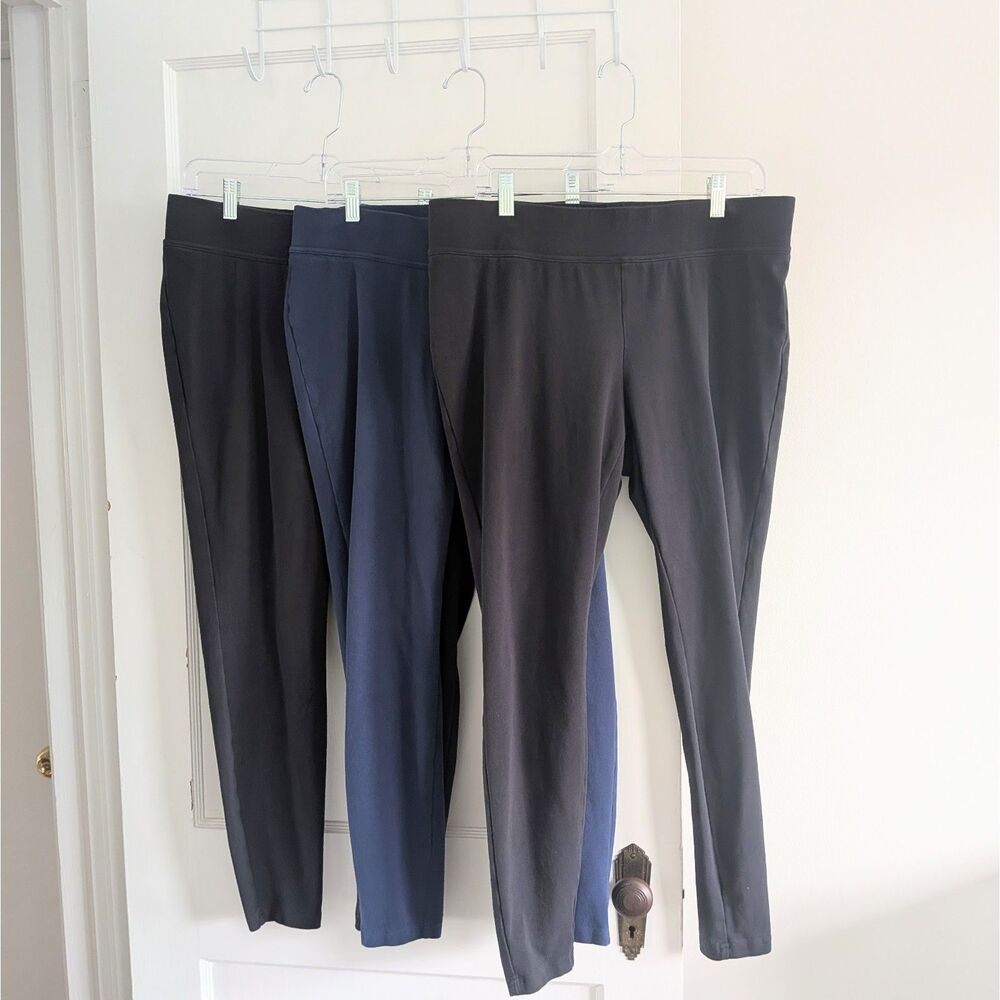 3 Pair Lands' End Starfish Legging Navy Black Sz L Cotton Blend Winter Layering
